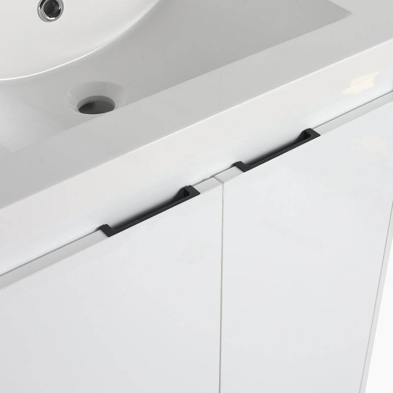 Meuble-lavabo autoportant de 72 po avec lavabo en résine et armoire à 1 côté, portes et tiroir à fermeture douce, blanc brillant, contreplaqué (emballage KD)