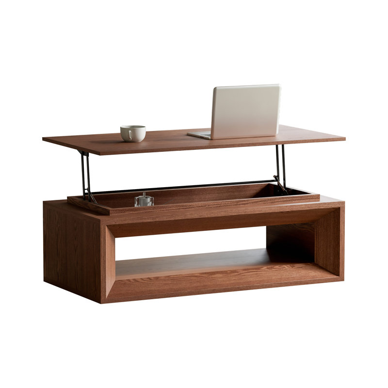 Table basse 43,3 po à plateau relevable moderne en placage de bois massif, Walnut