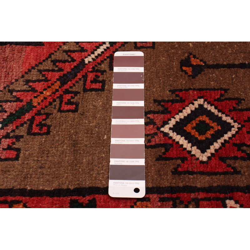 Tapis de couloir unique en laine noué à la main de style années 2000 3 pi 10 po x 10 pi 2 po rouge / brun / blanc Darren