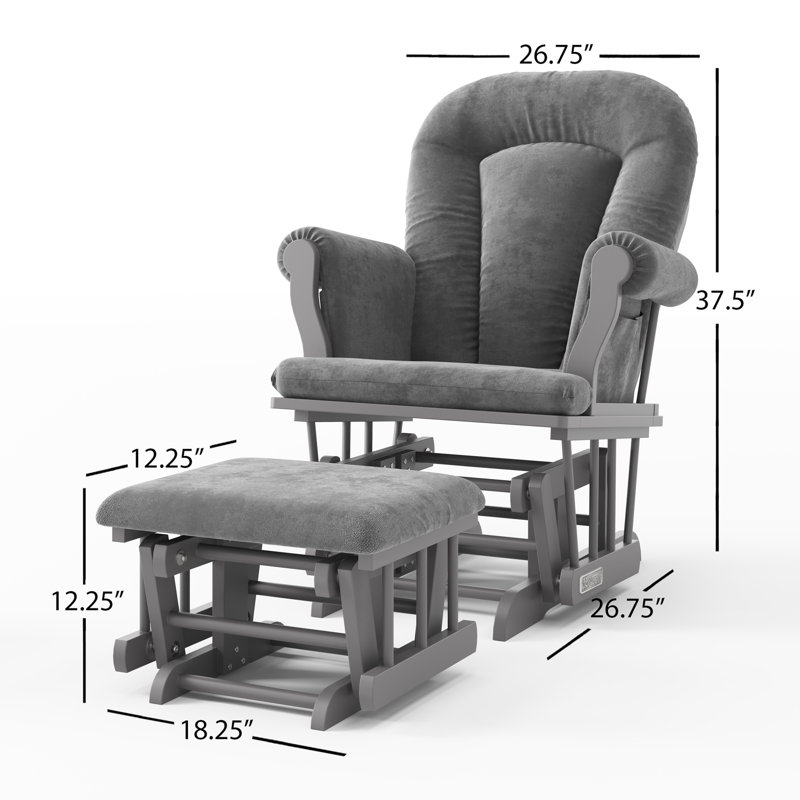 Serene Gliding Rocker and Ottoman in Cool Gray with Dark Gray Cushion
