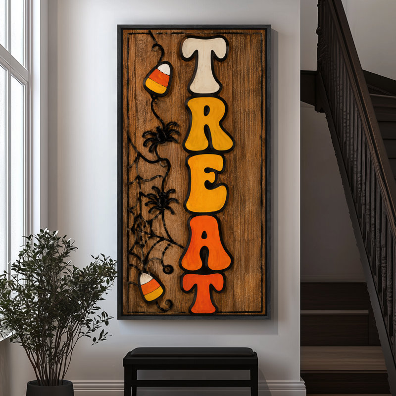 Soin d'Halloween «candy candy», toile d'araignée, décoration rustique, impression sur toile encadrée, Noir