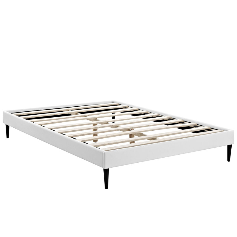 Modway Sherry Vinyl/Wood Bed Frame with Round Tapered Legs, White, Twin