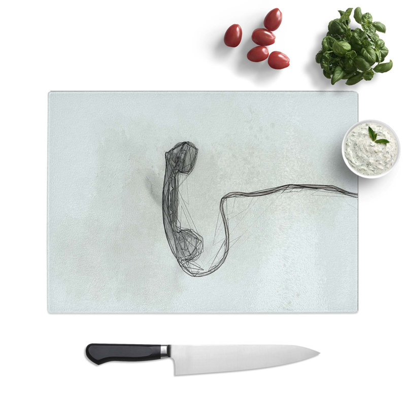 Tempered Glass Vintage Telephone Receiver in Abstract Chopping Board, 28.5 cm W x 20 cm L