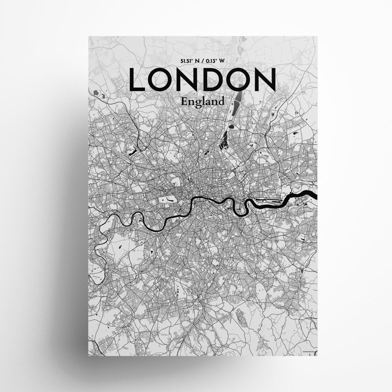 London City Map In Ink - No Frame Print, 27.6cm H x 19.7cm W x 0.05cm D
