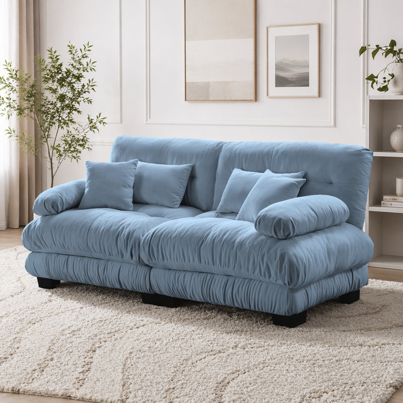 Canapé Cloud, canapé en chenille, Bleu + 2 sièges