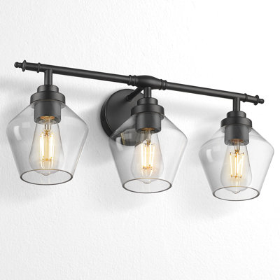 3 - Light Vanity Light Clear Glass Diamond Shade, Black