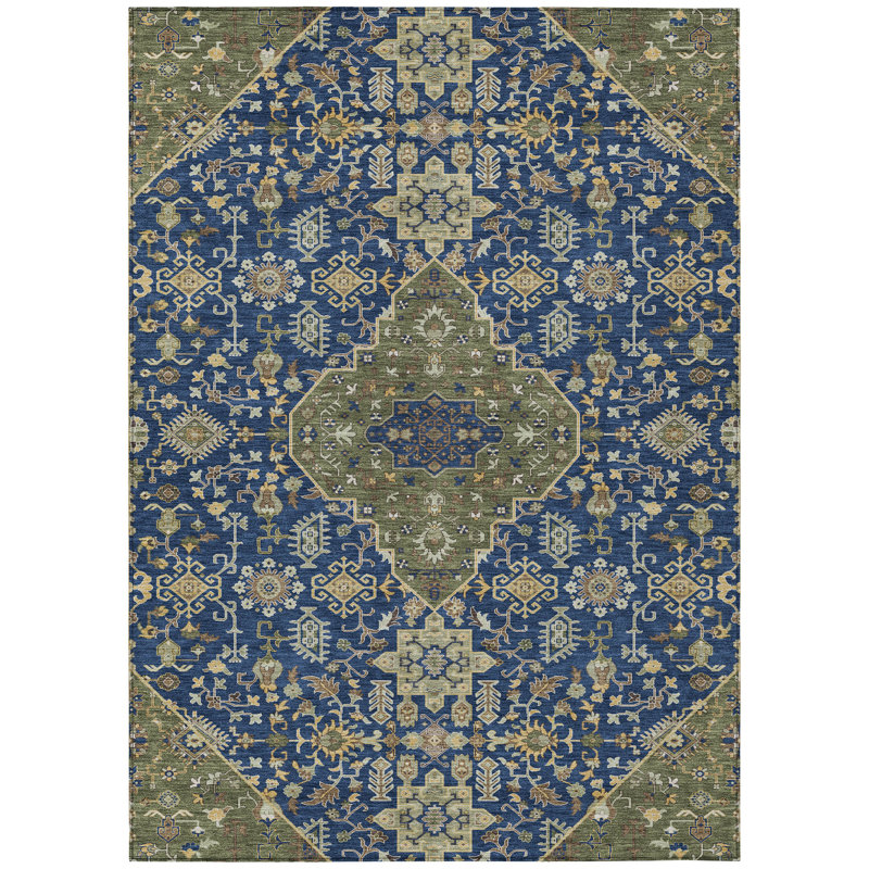 Machine Washable Indoor/Outdoor Chantille ACN2714 Global Rug, Navy, 9' x 12'