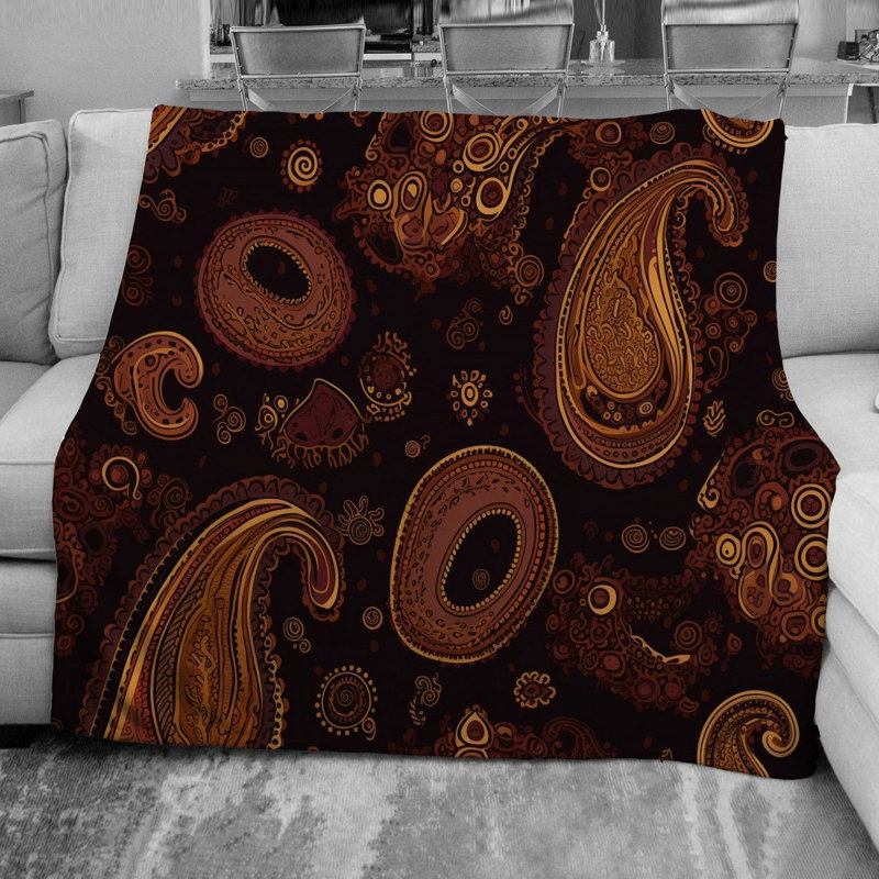 Machine Printed Throw Blanket, 51" W x 60" L, Brown/Gold