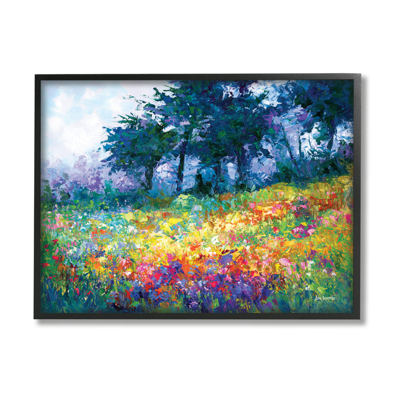 Fleurs sauvages dans un pré fleuri par Leon Devenice, H 16 po x l 20 po x P 1,5 po, Giclée encadrée noir minuit