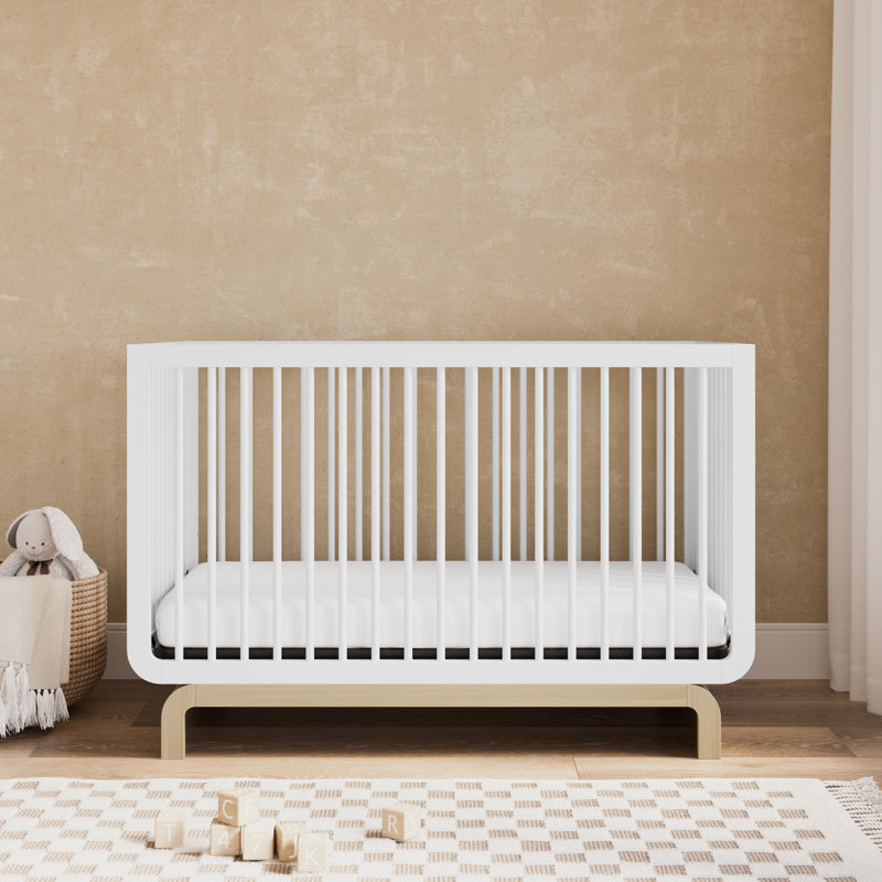 Lit de bébé convertible 5-en-1 Santorini, Blanc / Bois flotté, Lit à barreaux