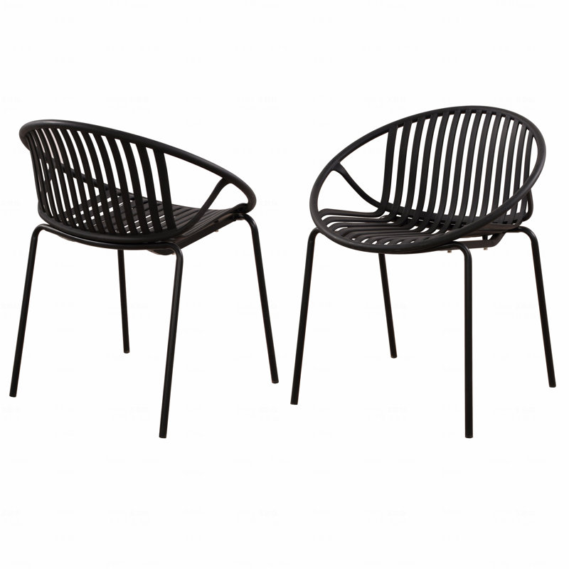 Set Of 2 Outdoor Patio Dining Chair, Stackable With Breathable Design, Modern Simple Art Style, Metal Legs And Plastic Backrest