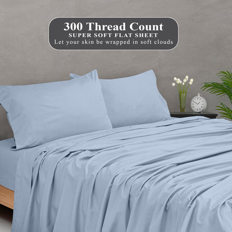 Royale Linens 300 Thread Count 100% Long Staple Combed Cotton Flat Sheet - Super Soft - Top Sheets - Flat Sheet Sold Separately - Breathable, Cool & Crisp Percale Sheets Only