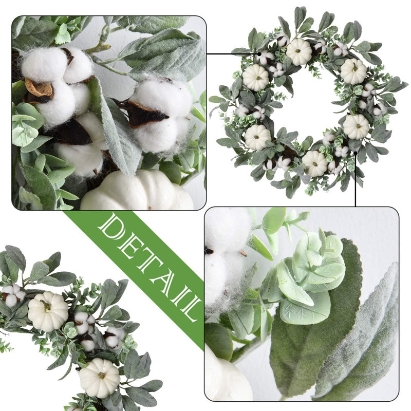 24'' Artificial Eucalyptus and Cotton Fall Front Door Wreath