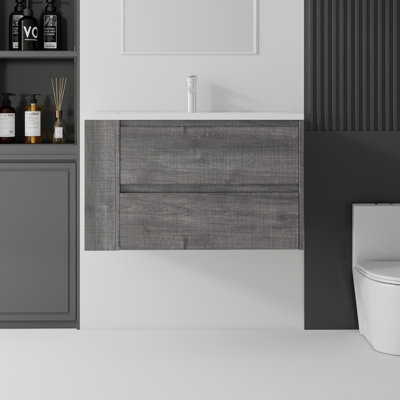 Meuble-lavabo flottant 36 po avec lavabo, porte à fermeture en douceur, lavabo en céramique, contreplaqué 36 po