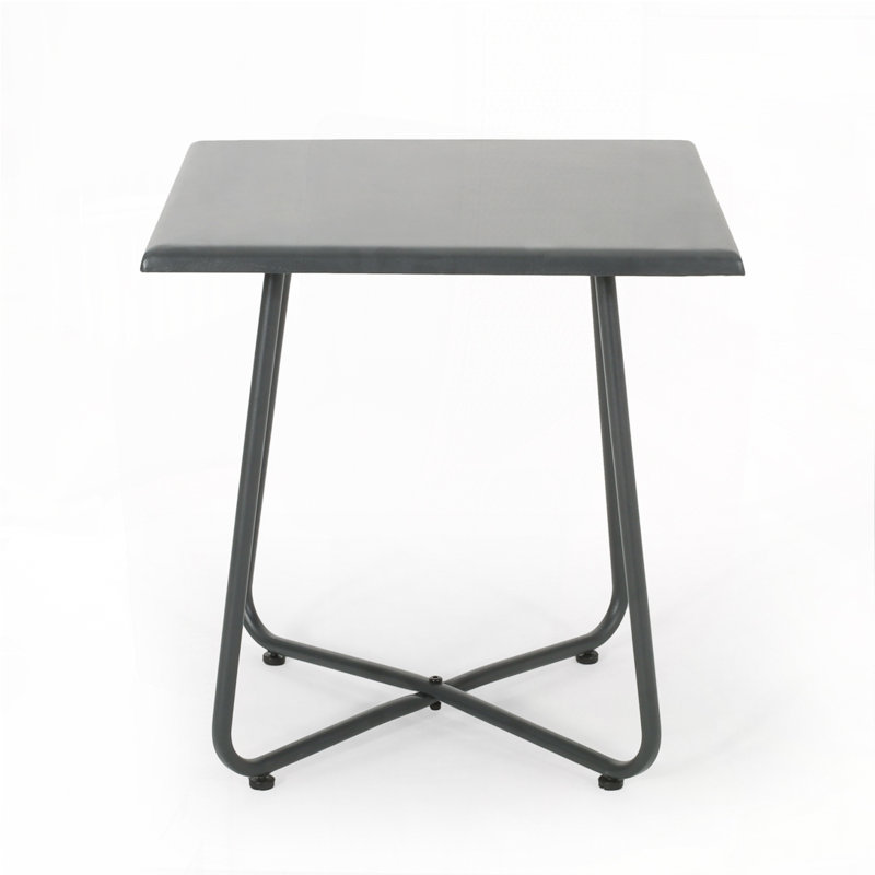 Patio Side Table With Square Top and Metal Base, Gray
