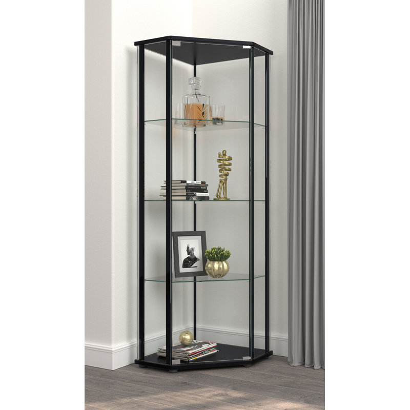 Vitrine avec tablette en verre transparent et noir
