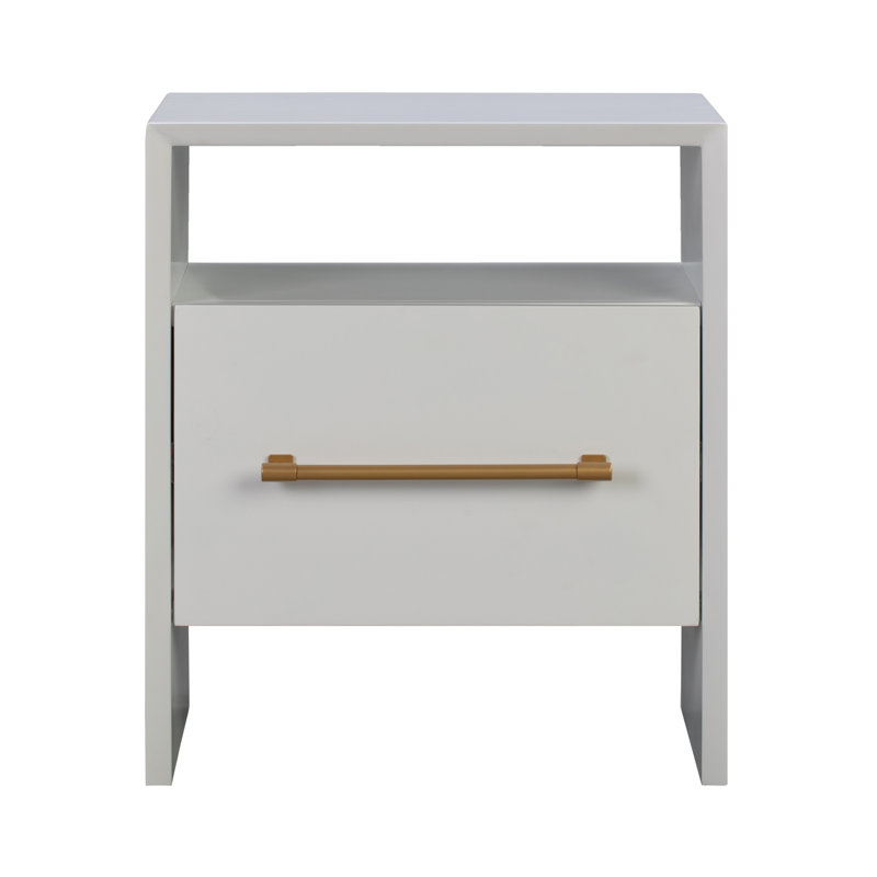 58.4cm W Solid + Manufactured Wood Bedside Table, White