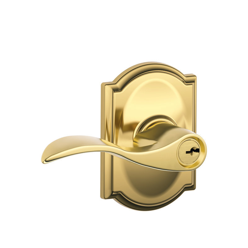 Accent Lever with Camelot Trim Keyed Entry Lock, Bright Brass, Yes, Keyed Alike