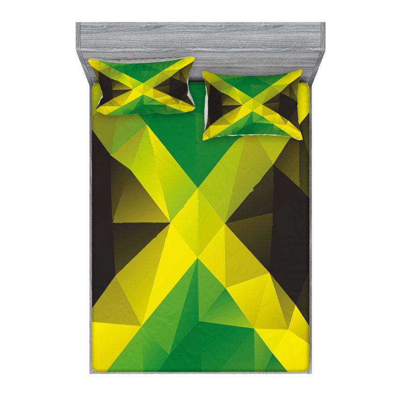 Jamaican Queen Microfiber Yellow Green Print Sheet Set