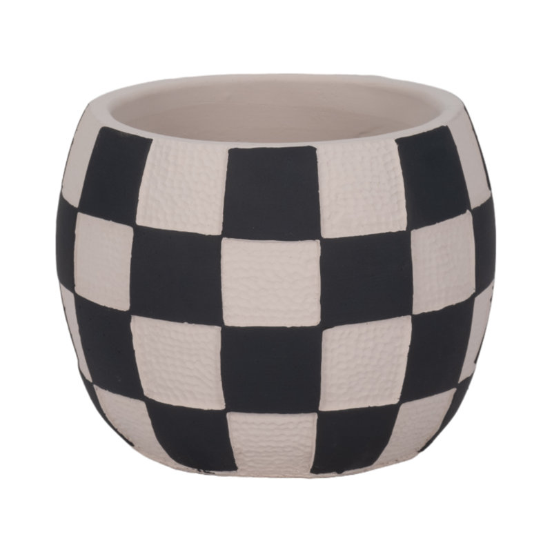 Sagebrook Home 8" Checkerboard Rounded Planter, Black/White, 5" H x 7" W x 7" D