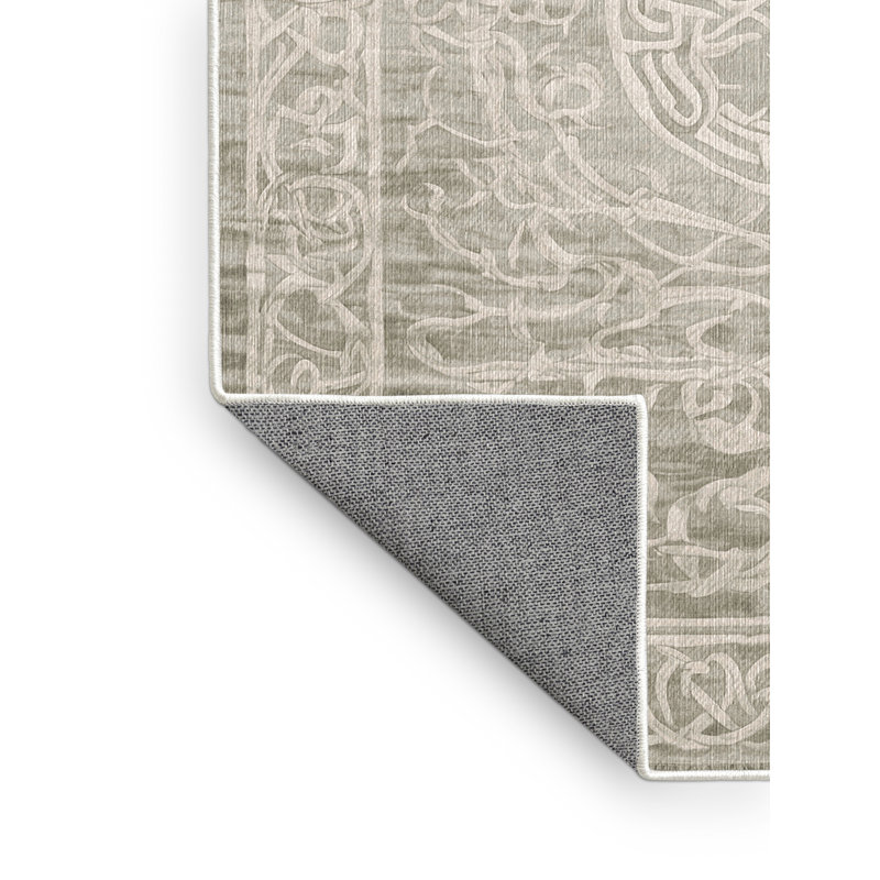 Machine Washable Beige Area Rug, Rectangle 5' x 7'