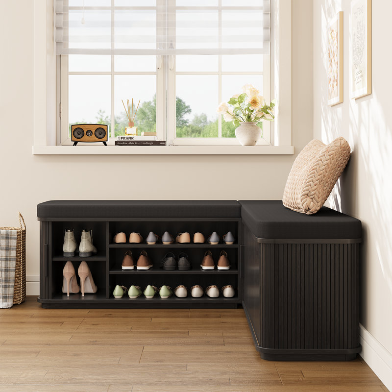 Banc à chaussures en L avec coussin, Black