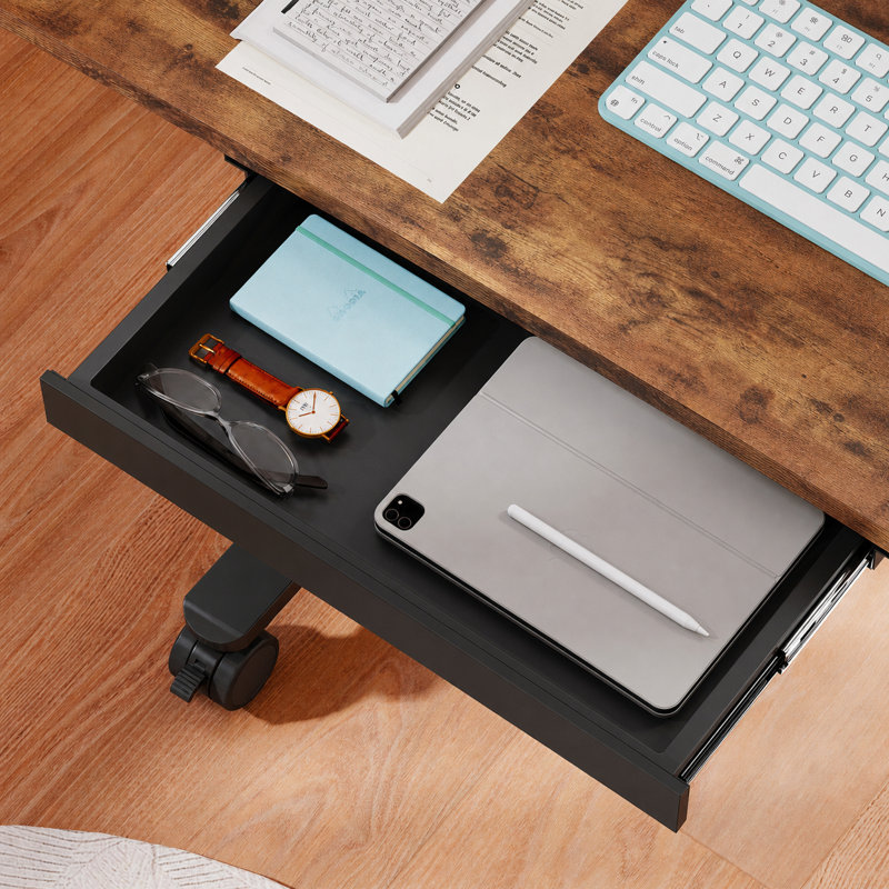 35''W×20''D Standing Desk with Drawer for Walking Pad, Adjustable Pneumatic Rolling Desk, Wireless Moveable Height-Adjustable Desk, Mobile Stand Up Table, Wheels Lockable, No Power Needed, for Home Office, Computer Workstation