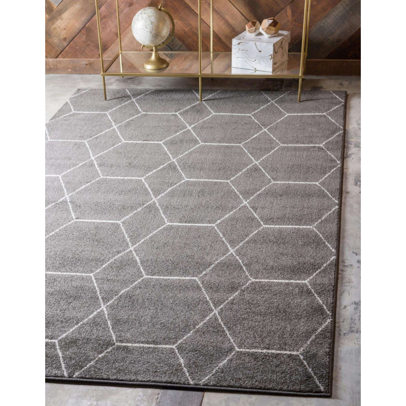 Debrodie Geometric Area Rug, Rectangle 10' x 14'1", Dark Gray
