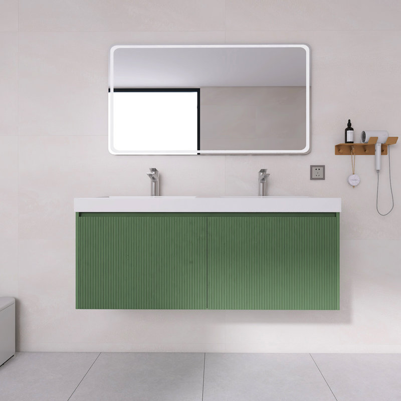 Meuble-lavabo flottant 48 po avec comptoir en acrylique 48 po | Armoire en bois cannelée, Vert, 48"