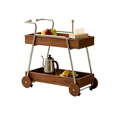 29.53" Double-Tier Rolling Cart with Metal Frame & Universal Casters, Tiered Storage Serving Trolley & Organizer Rack