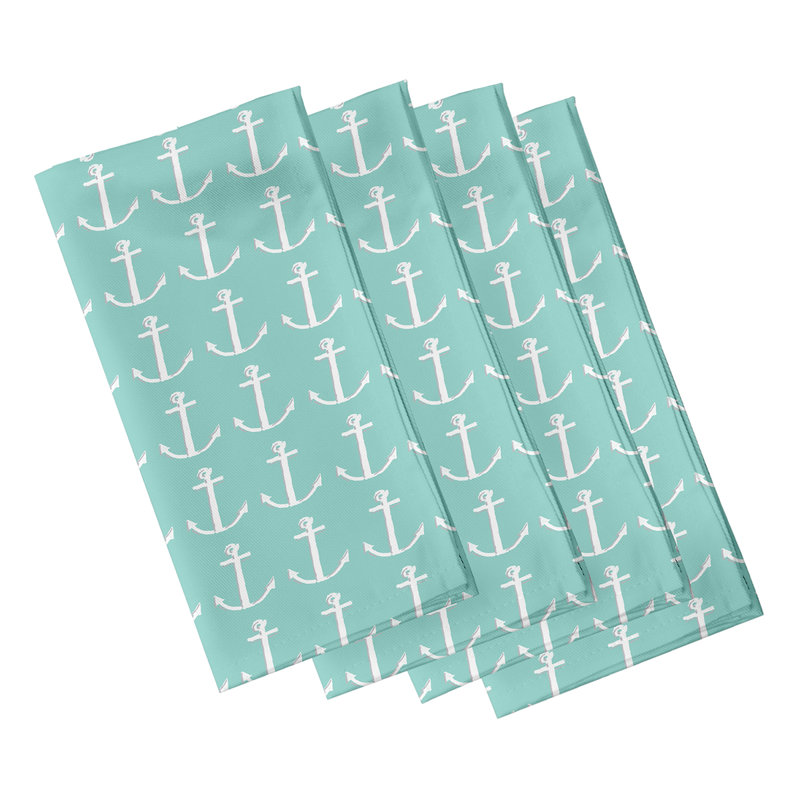 Ensemble de serviettes 4 pièces Wimer Coastal, L 18 po x L 18 po, Bleu marine / vert