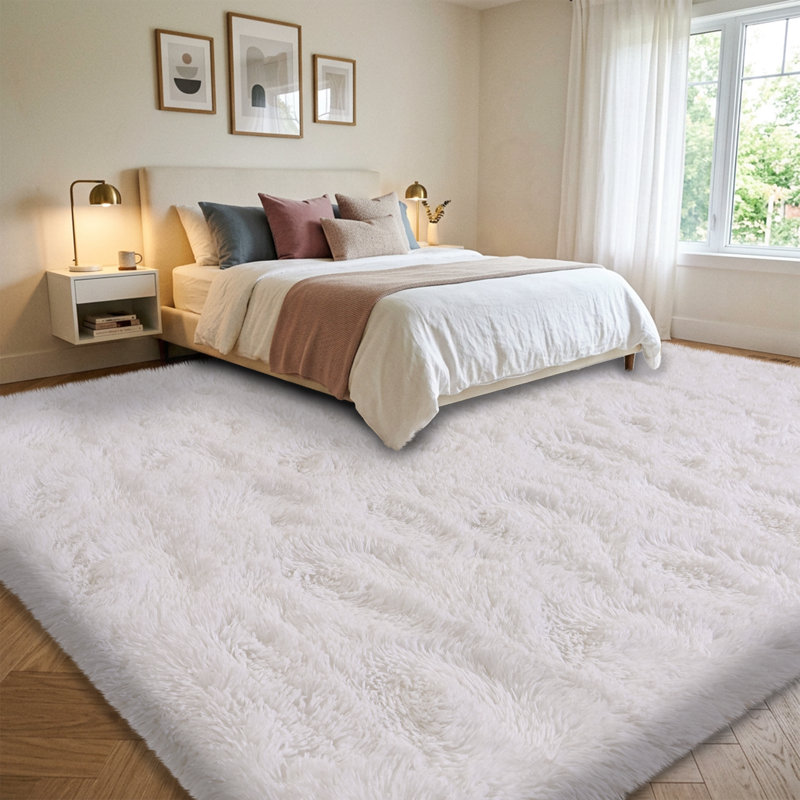 Shag Rug Soft Fluffy Cream White Indoor Area Rug for Living Room Bedroom Nursery Kids Room, Rectangle 8' x 10', Cream White