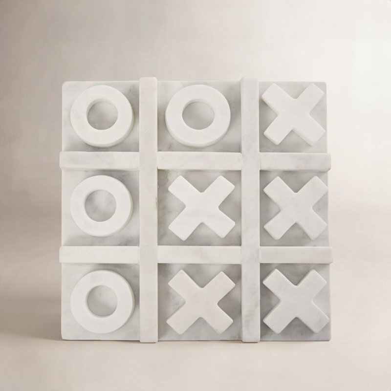 Marble Tic Tac Toe Decor Game Set, White