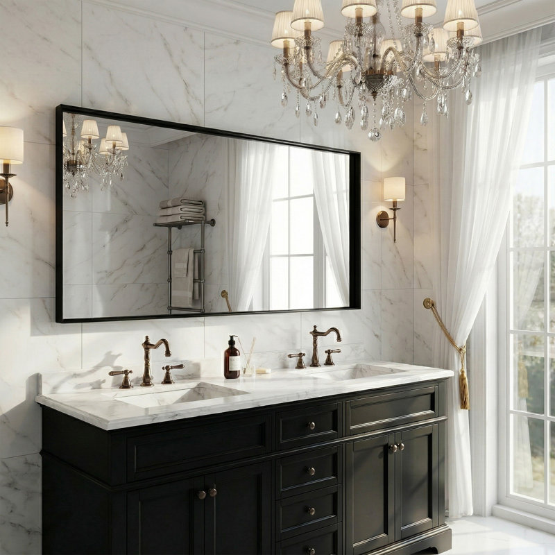 Rectangular Aluminum Alloy Frame Wall Mounted Bathroom Mirror,Decorative Wall Mirror with HD Tempered Glass for Bathroom Bedroom Entryway Living Room
