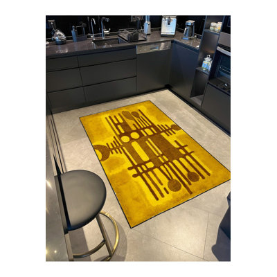 Yellow Shaped Pattern Woven Base Washable Rug