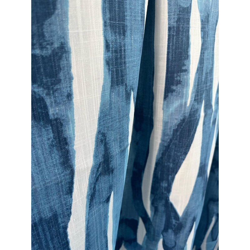 Rideaux à rayures abstraites indigo bleu turquoise foncé, L 25 po x L 84 po
