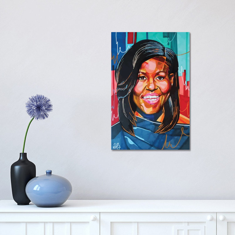 Michelle Obama - impression d'art graphique, Pas de tapis, Toile tendue, H 18 po x l 12 po x 1,5 po