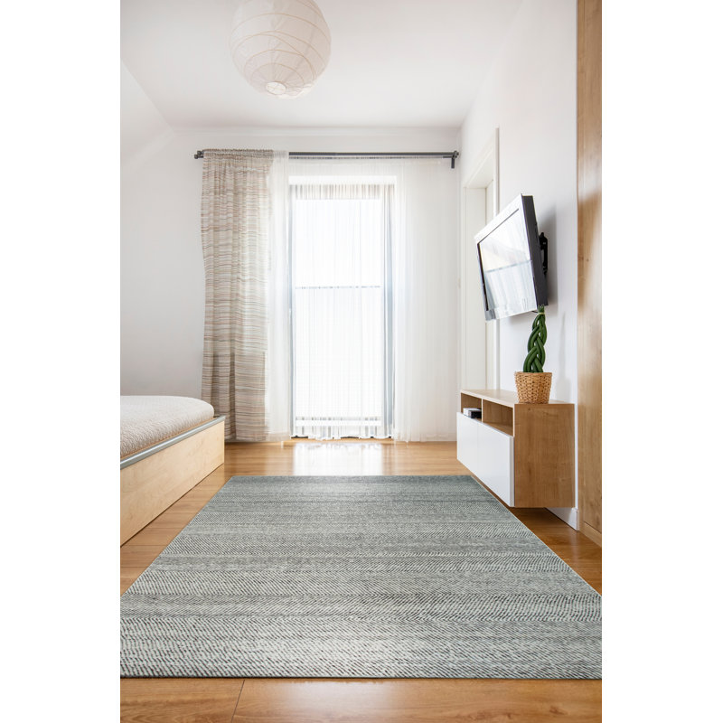 White Handmade Wool Natural White Modern Contemporary Hand-Knotted Area Rug, Rectangle 10' x 14'