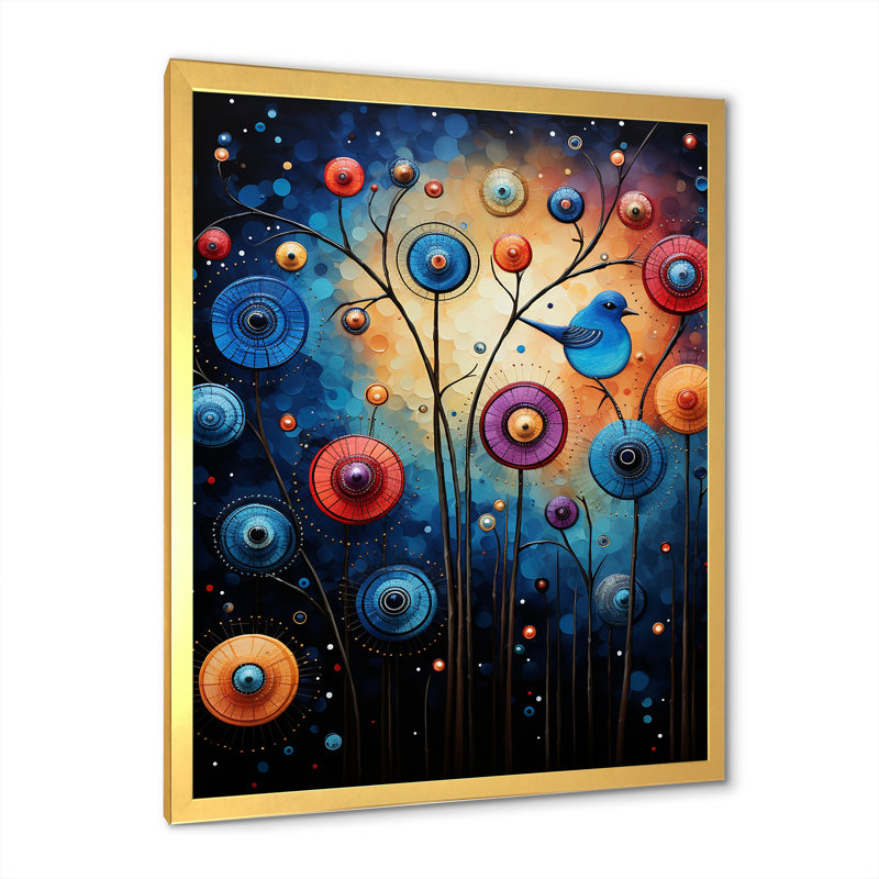 Symphonie animée bleue - Art mural, Cadre doré simple, H 20 po x l 12 po x P 1 po