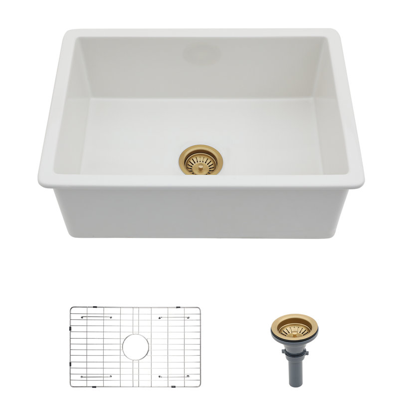 Mocoloo 27"L x 19"W Undermount/Drop-in Ceramic Kitchen Sink Fireclay Single Bowl Kitchen Sink with Basket Strainer