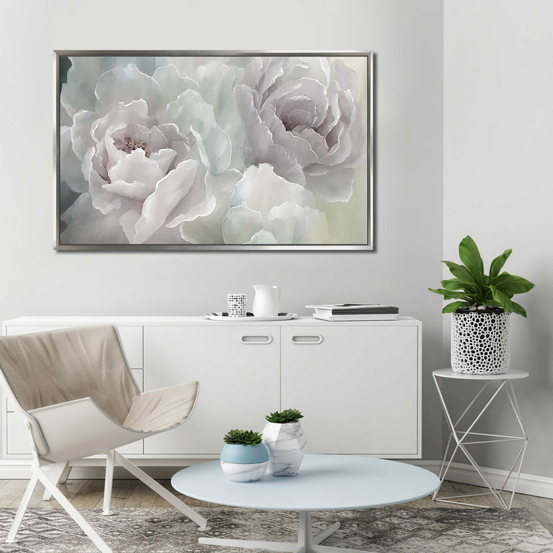 Peony Lace par Nan - photographie, Cadre flottant argent, H 31,5 po x l 51,5 po x P 2 po