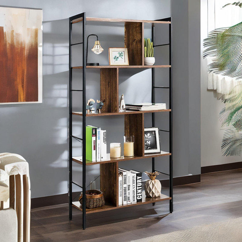 154.5 H x 74 W Bookcase Bookshelf Shelves Freestanding Industrial Rustic Brown Furniture
