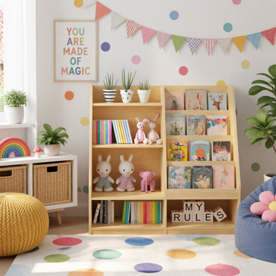 Organisateur de rangement pour enfants et bibliothèque pour enfants, étagère en bois multifonctionnelle à 4 niveaux pour livres et jouets dans la salle de jeux ou la chambre de bébé