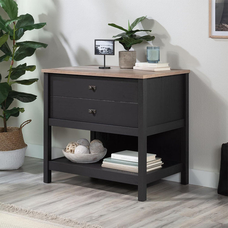 Cottage Road Lateral File Cabinet for Home Office, with Open Shelf Storage, Drawer with Full Extension Slides, in Raven Oak