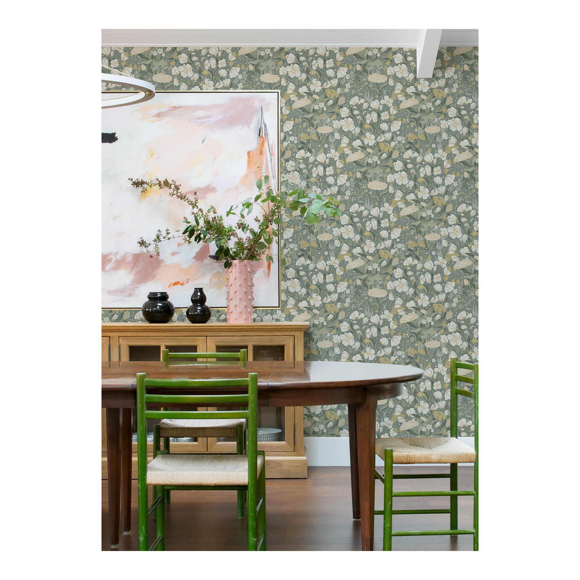 Bixby Faux Grasscloth Wallpaper, Yellow/Ivory/Green