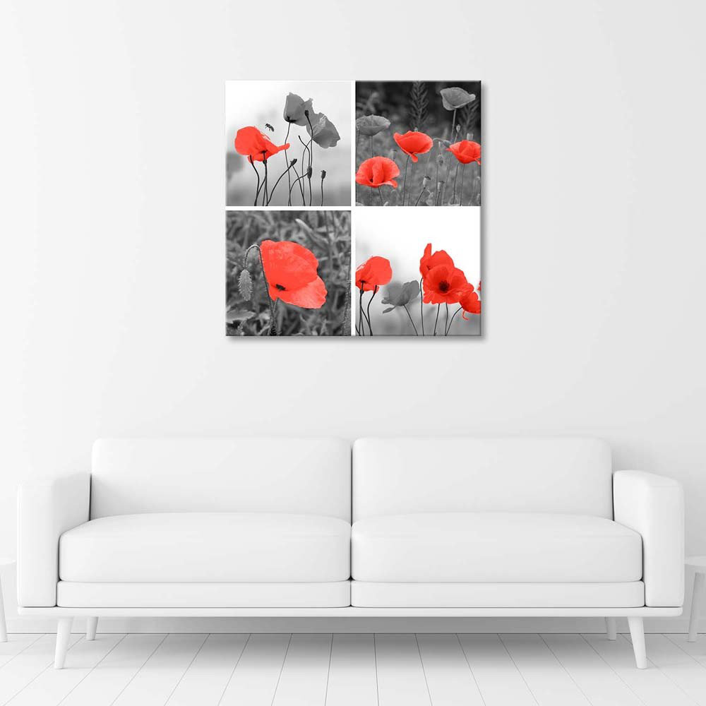 Leinwandbild Set Red Poppies Meadow