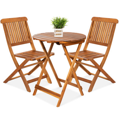 Ensemble bistro en bois d'acacia 3 pièces Nathane, meubles de patio pliants avec 2 chaises, table, finition teck