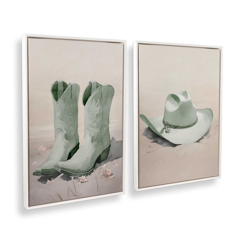 «Cowboy Essentials» en vert, ensemble de 2, Cadre flottant blanc opaque, H 31 po x l 42 po