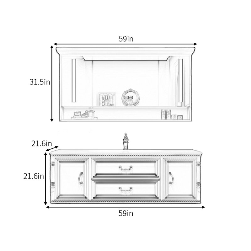 Armoire de salle de bain rétro française, 59"