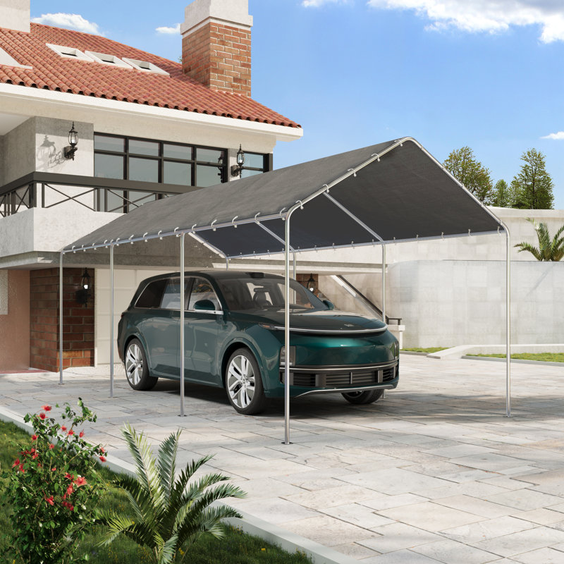 10 pi. L 20 pi. D Abri d'auto, garage imperméable et protégé contre les rayons UV, auvent extérieur, Gris